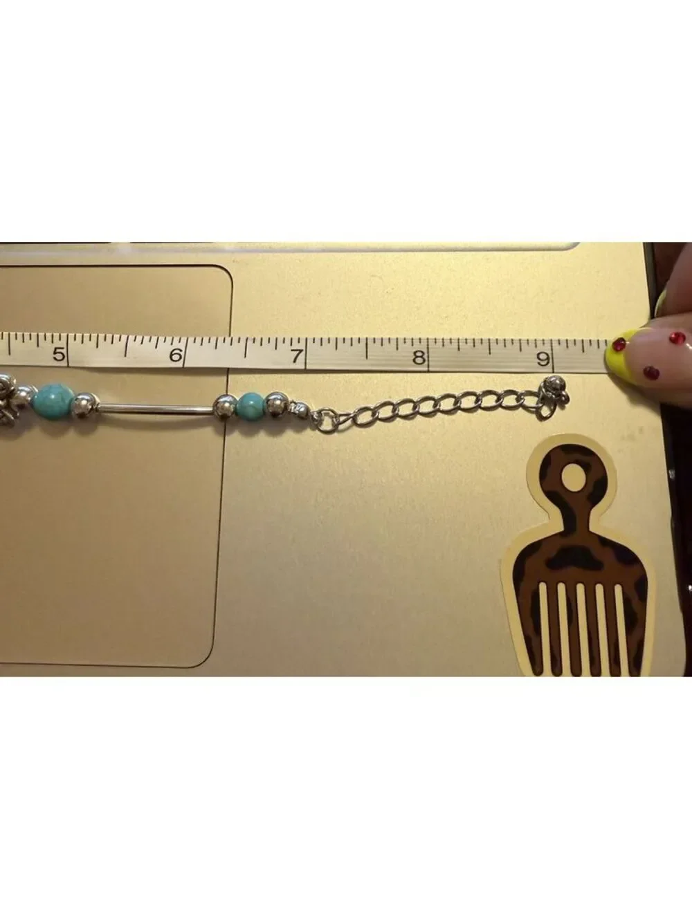 BRACELET Silver Tone Butterfly and Turquoise Beaded Bracelet